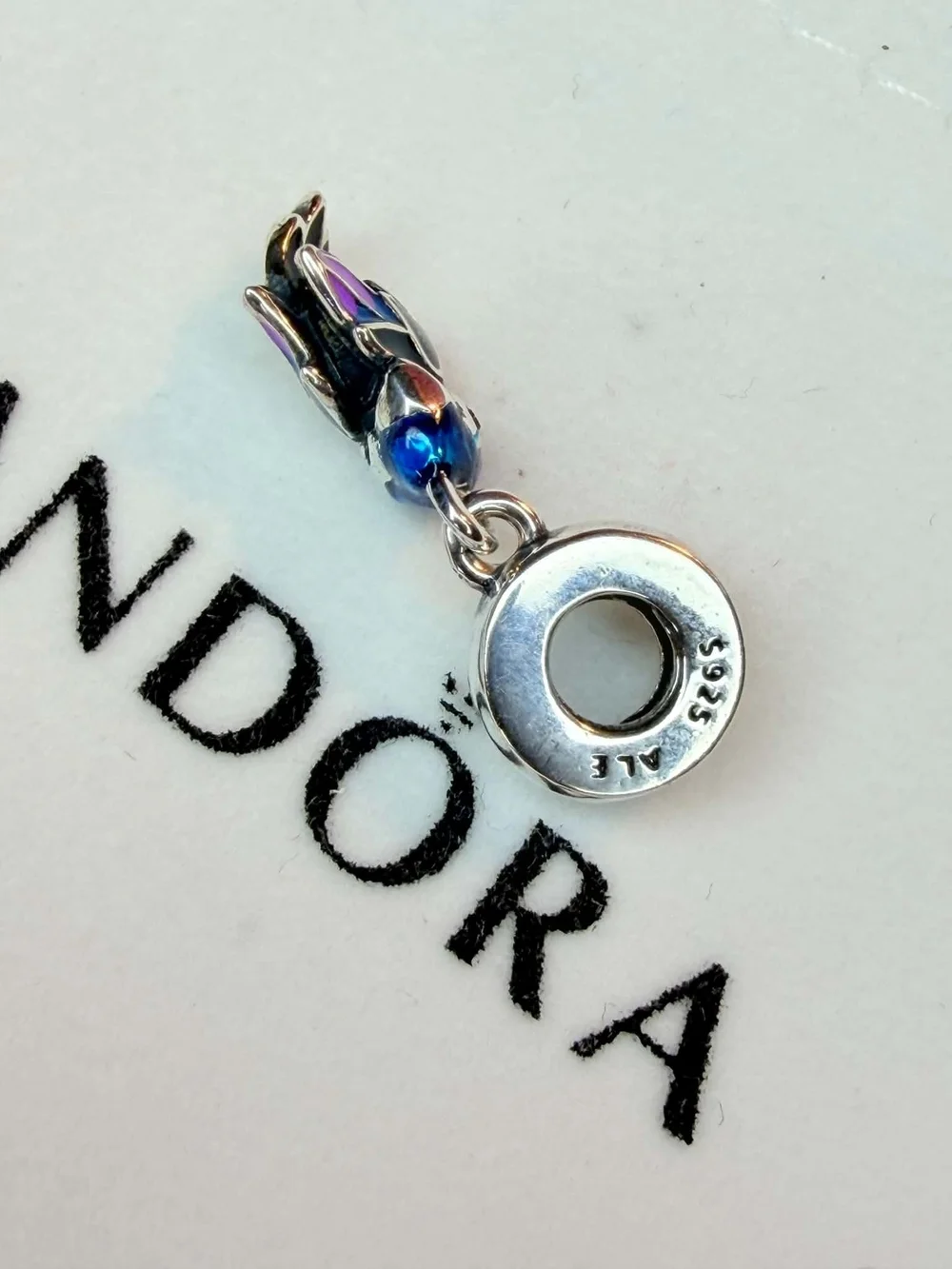 Pandora Multicolor Enamel Floral Dangle Charm - Blue Purple Yellow Green
